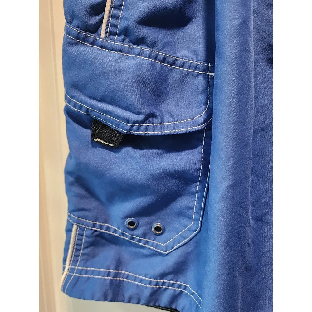 Speedo Vintage 90s Blue Swim Trunks Men's Large Cargo Pocket Board Shorts w/mesh